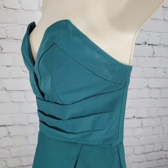 Lovers + Friends Green Strapless Asymmetric Slit Stretch Midi Dress USA Medium M - Picture 4 of 15